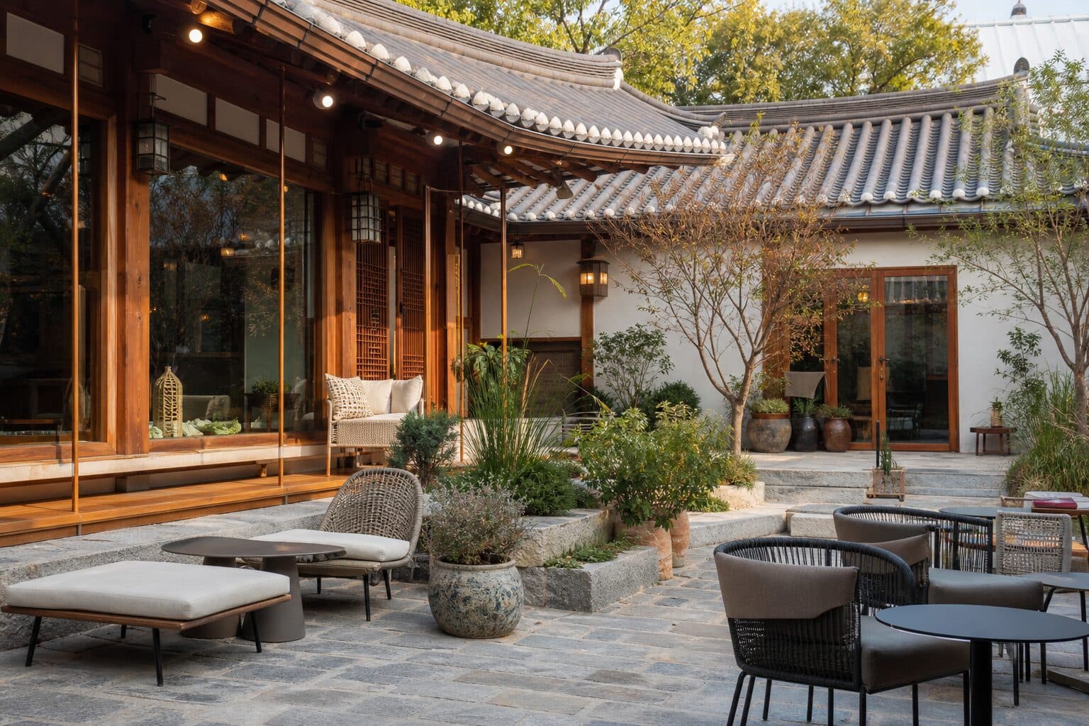 A hanok cafe courtyard