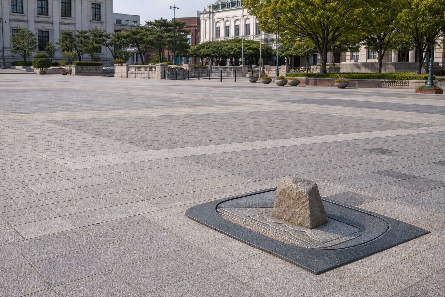 A marker in the plaza