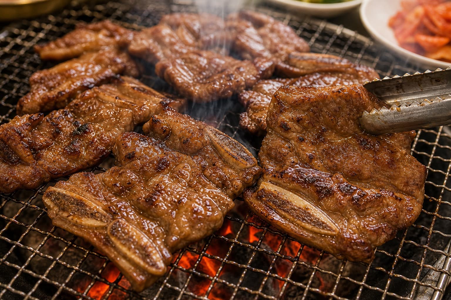 Pork ribs over briquette fire