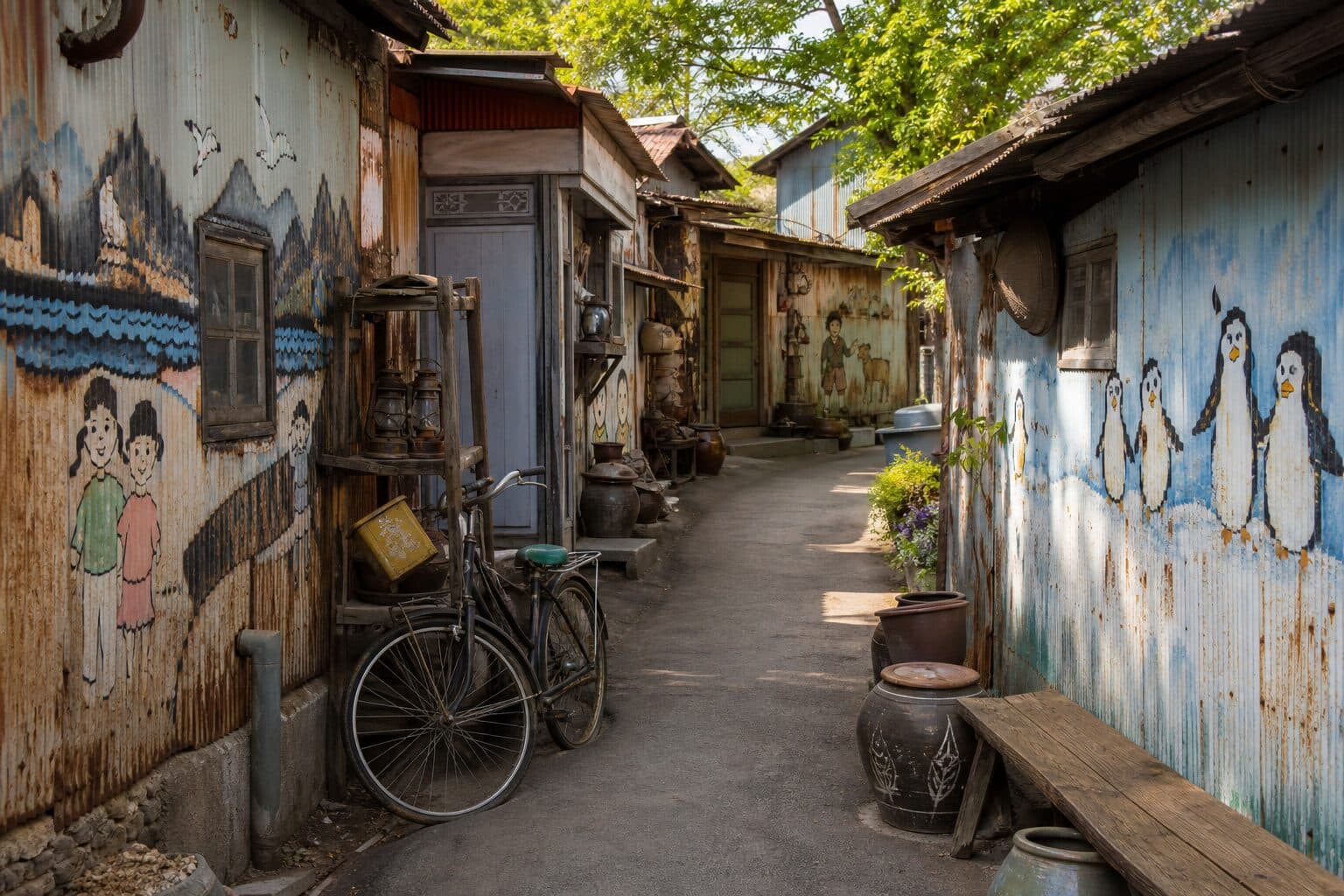 An alley of tin murals