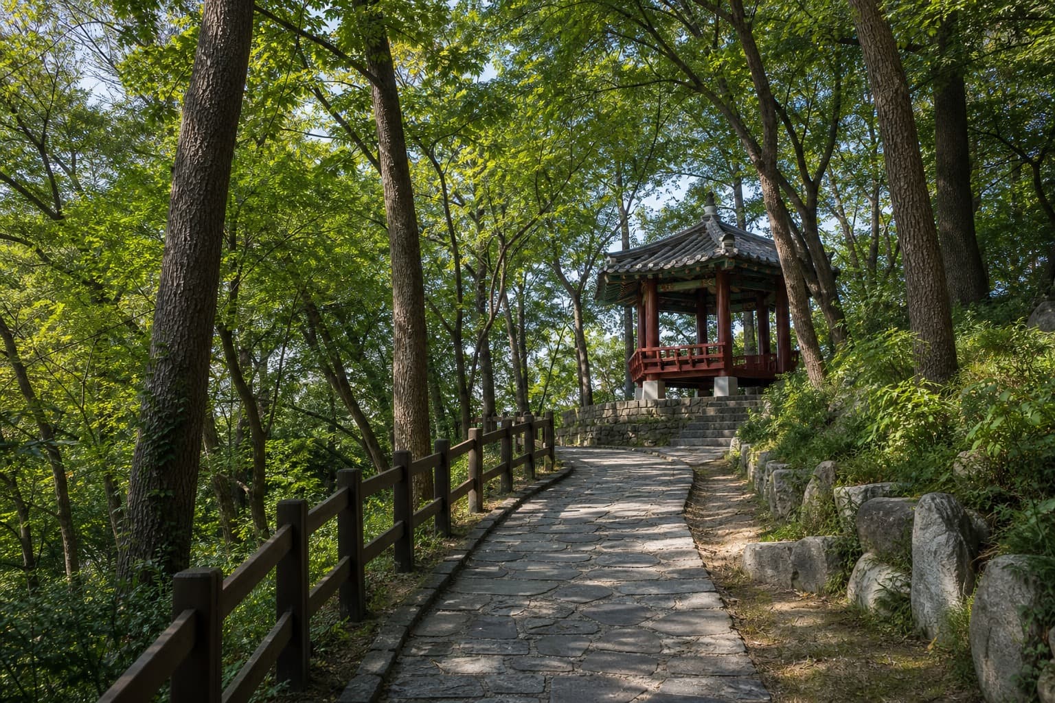 The wooded park path