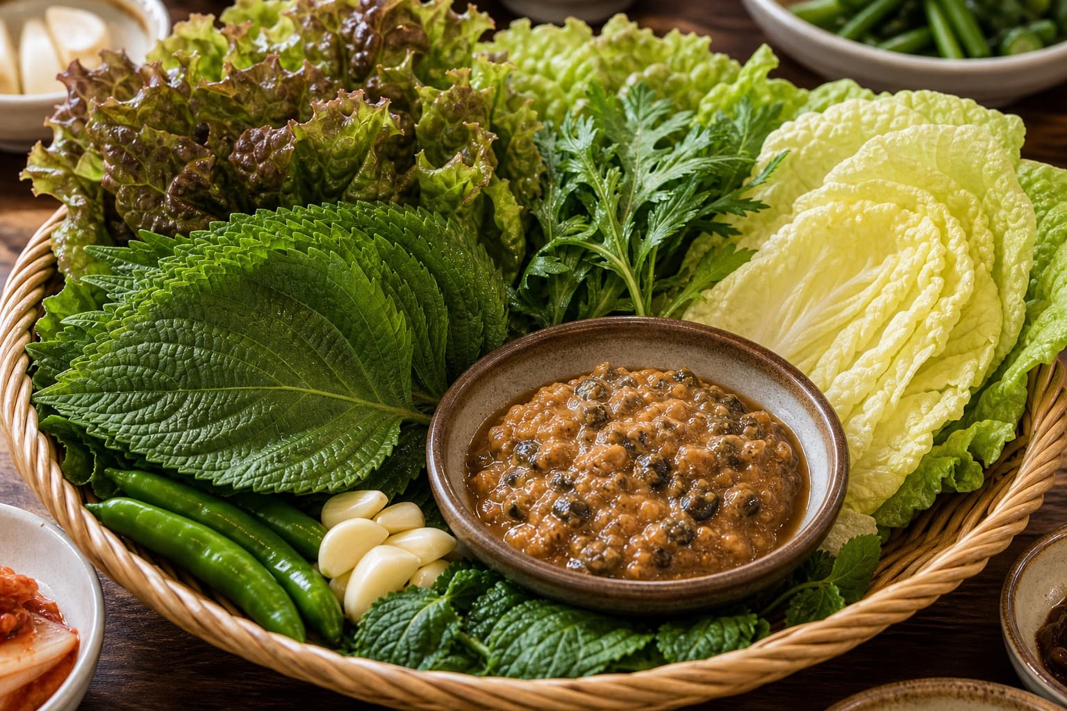 Wrap greens and snail-doenjang