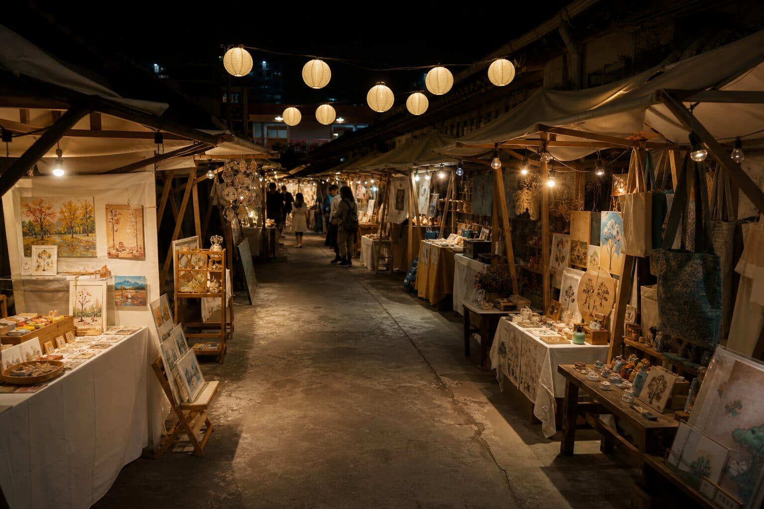 The art market, lit at night